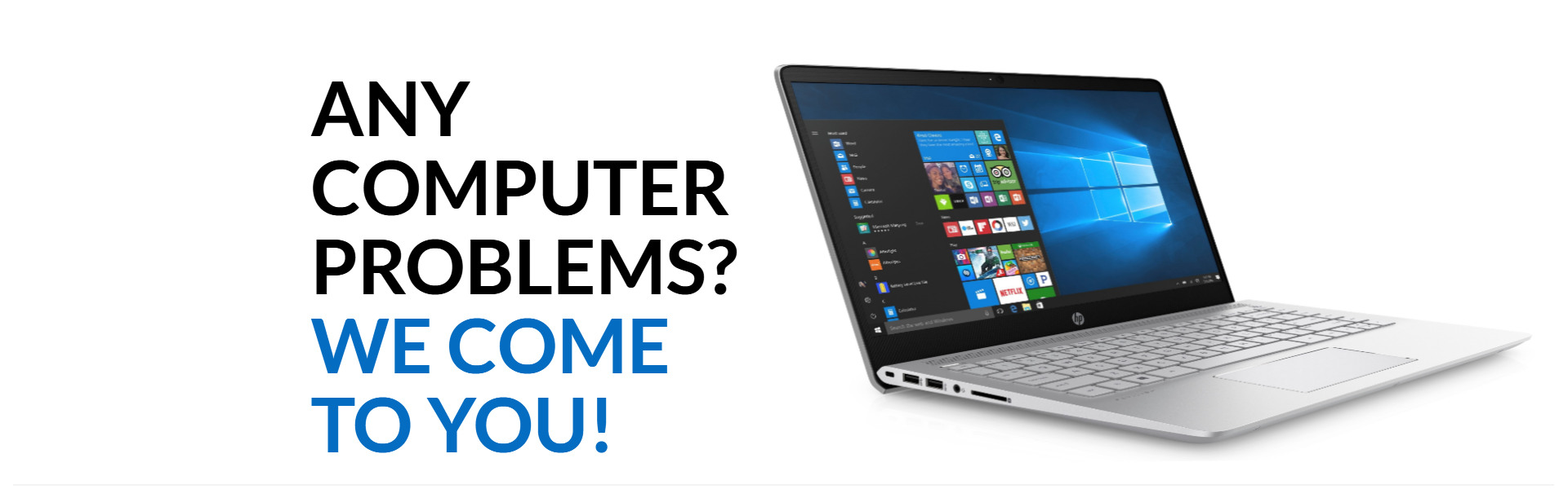 Laptop with text for Computer Problems we come to you